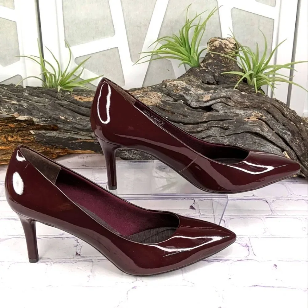 Rockport Total Motion 75mm Wine Burgundy Patent Pointed Toe Pump Heel